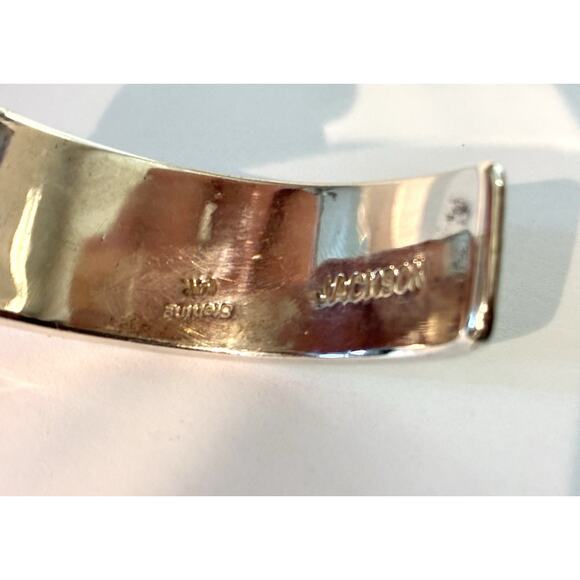 Navajo Signed Tommy Jackson Sterling , 14k Gold Overlay Design Cuff Bracelet 42g - Picture 7 of 14